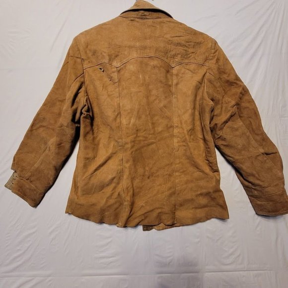 Vintage Robert Lewis Idea Heavy Leather Jacket Tan Distressed Men's Size 40 - Picture 4 of 16